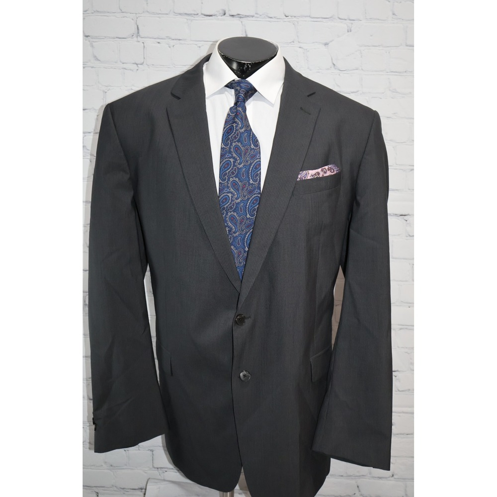 Kenneth Cole New York Suit Mens 50 Long 2Btn Grey Pinstripe Wool Pants 40x30 **